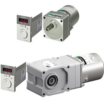 Oriental Motor US2 Series AC speed control motor packages with parallel shaft and right-angle gearheads and dial-type speed controller